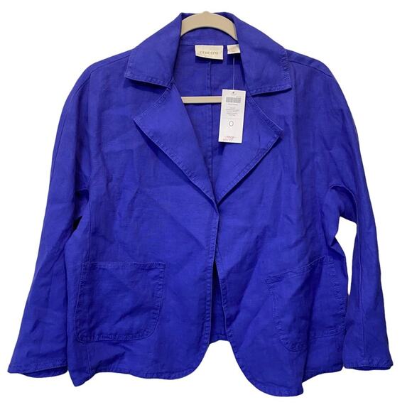 Chicos Light Weight Linen Crossover Jacket Blazer Pockets 3/4 Sleeve Purple Sz 0 - Picture 2 of 7